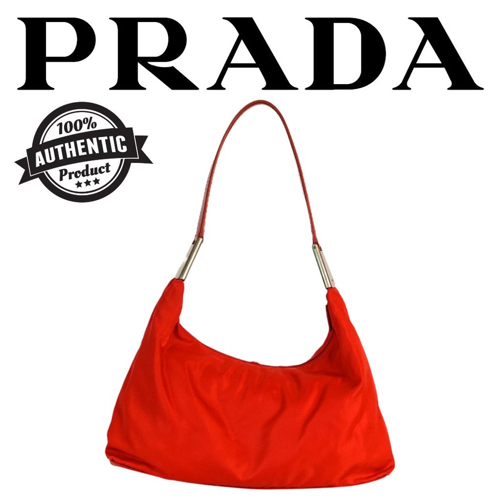 Prada Nylon Hobo Shoulder Bag Red
